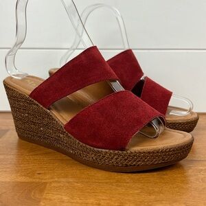 Mariella suede slip on wedge heels faux cork red strappy sandals women’s sz 8.5